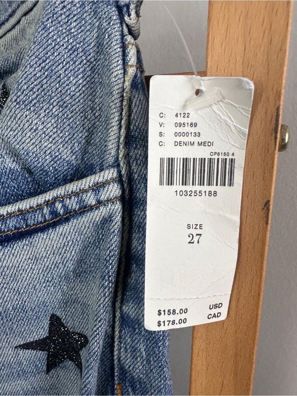 Pilcro High Rise Star-Print Blue Denim Jeans - Picture 3 of 7